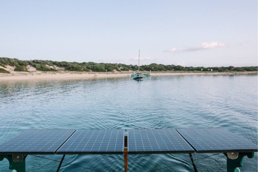 solar-powered boat sailing at sea