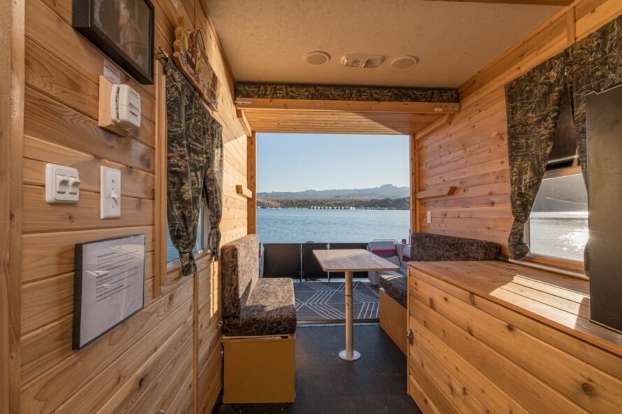 interior living space of tiny house boat