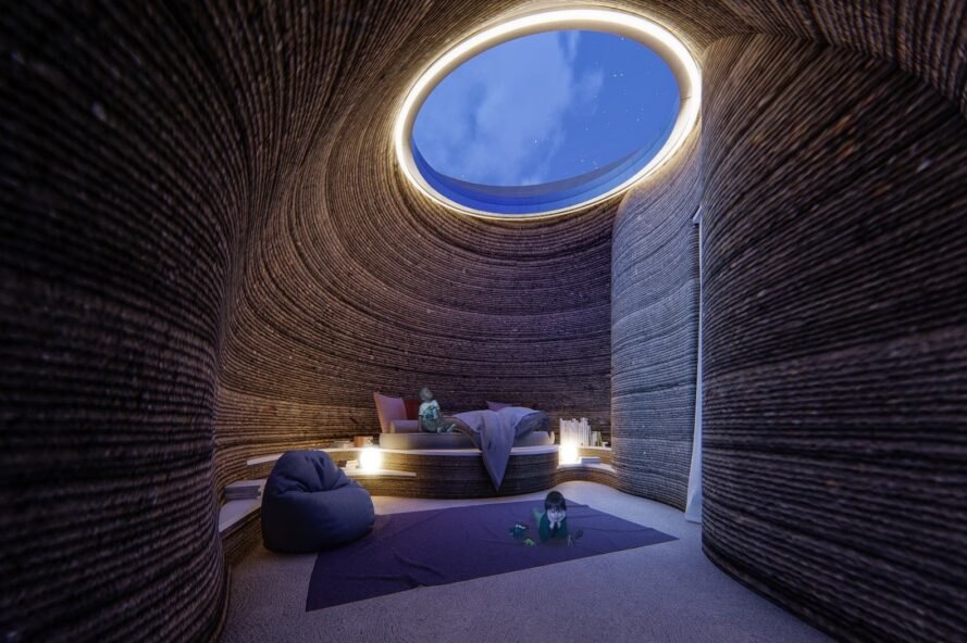 round room with light streaming through skylight